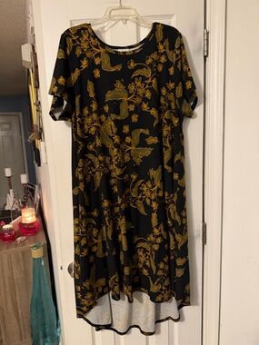 LuLaRoe Black and Gold High-Low Floral Dress